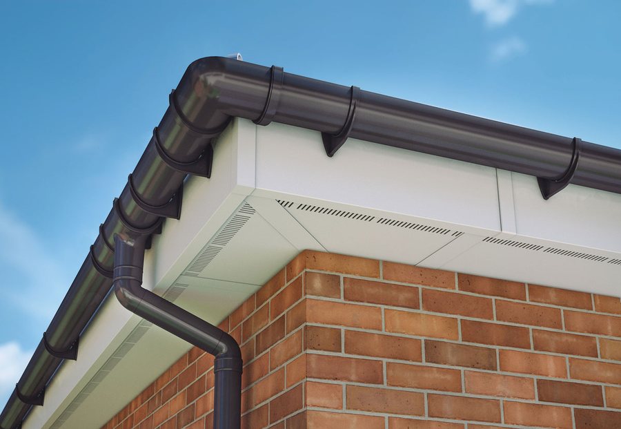 Guttering and rainwater goods on a building